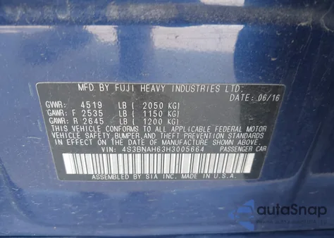 2017 Subaru Legacy 2.5I Premium z USA, uszkodzony, nr VIN 4S3BNAH63H3005664